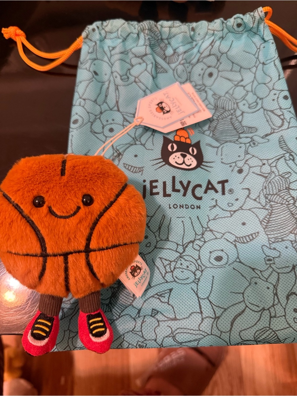 Jellycat Orange Plush Basketball Keyring with bag